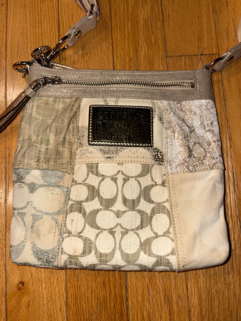 Coach Poppy Patchwork Crossbody Bag in Beige and Cream REHAB